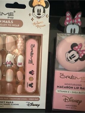 Disney Minnie Mouse Pink and White Press-On Nail Set with Matching Lip Balm